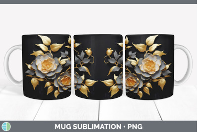 3D Elegant Camellia Flowers Mug Wrap | Sublimation Coffee Cup Design