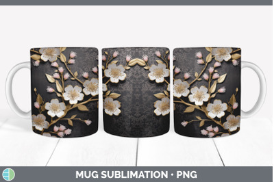 3D Gold Cherry Blossom Flowers Mug Wrap | Sublimation Coffee Cup Desig