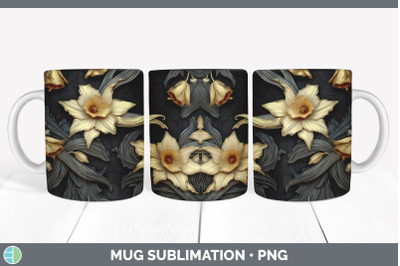 3D Gold Daffodil Flowers Mug Wrap | Sublimation Coffee Cup Design