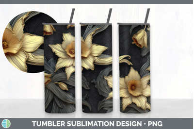3D Gold Daffodil Flowers Tumbler | Sublimation 20 oz Skinny Tumbler De