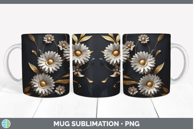 3D Gold Daisy Flowers Mug Wrap | Sublimation Coffee Cup Design