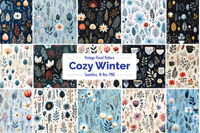 15 Cute Doodle Floral Seamless Pattern in Winter Theme