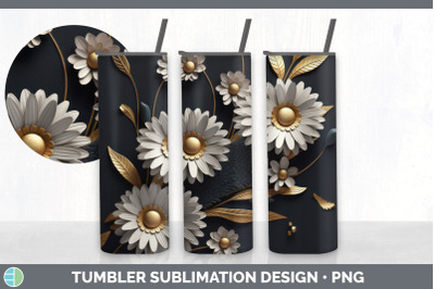 3D Gold Daisy Flowers Tumbler | Sublimation 20 oz Skinny Tumbler Desig
