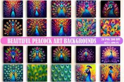 Beautiful Peacock Art Backgrounds Bundle