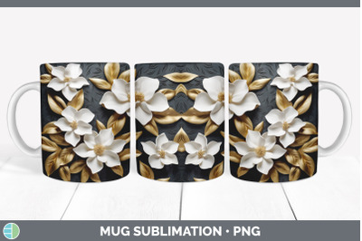 3D Gold Gardenia Flowers Mug Wrap | Sublimation Coffee Cup Design