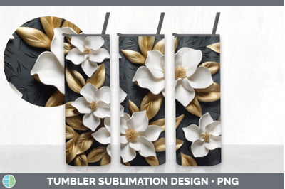 3D Gold Gardenia Flowers Tumbler | Sublimation 20 oz Skinny Tumbler De