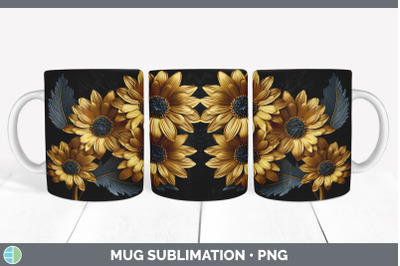 3D Gold Gerbera Daisy Flowers Mug Wrap | Sublimation Coffee Cup Design