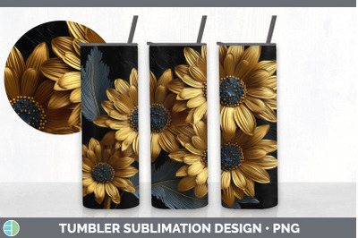 3D Gold Gerbera Daisy Flowers Tumbler | Sublimation 20 oz Skinny Tumbl