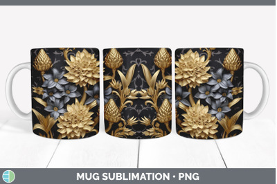3D Gold Hyacinth Flowers Mug Wrap | Sublimation Coffee Cup Design