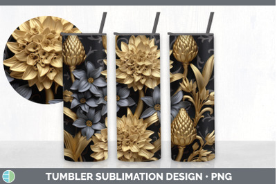 3D Gold Hyacinth Flowers Tumbler | Sublimation 20 oz Skinny Tumbler De