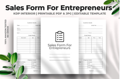 Sales Form For Entrepreneurs Kdp Interior