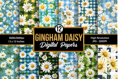 Gingham Plaid Daisy Flowers Seamless Patterns