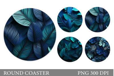 Tropical Leaves Round Coaster. 3D Leaves Coaster Design