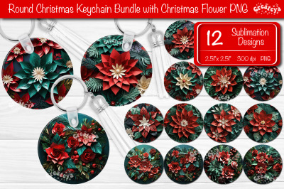 Round 3D Christmas Keychain Bundle Sublimation Christmas Flowers print