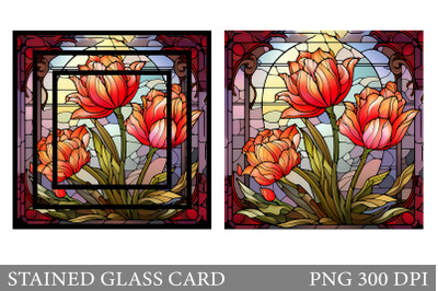 Stained Glass Tulips Card. Stained Glass Flowers Card Design