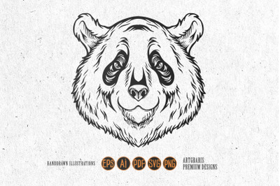 Hippie grizzly bear head groovy illustrations monochrome