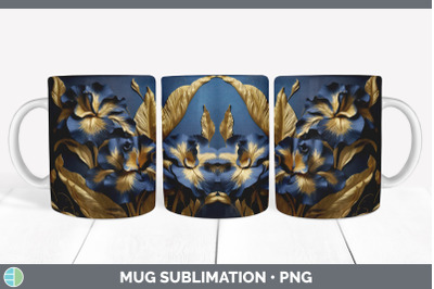 3D Gold Iris Flowers Mug Wrap | Sublimation Coffee Cup Design