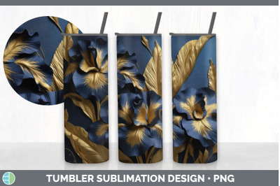 3D Gold Iris Flowers Tumbler | Sublimation 20 oz Skinny Tumbler Design