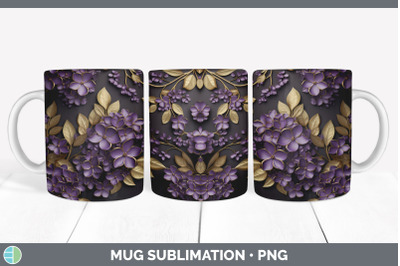 3D Gold Lilac Flowers Mug Wrap | Sublimation Coffee Cup Design