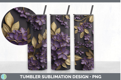 3D Gold Lilac Flowers Tumbler | Sublimation 20 oz Skinny Tumbler Desig