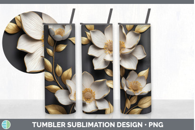 3D Gold Magnolia Flowers Tumbler | Sublimation 20 oz Skinny Tumbler De