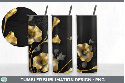 3D Gold Morning Glory Flowers Tumbler | Sublimation 20 oz Skinny Tumbl