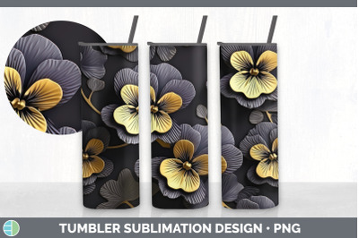 3D Gold Pansy Flowers Tumbler | Sublimation 20 oz Skinny Tumbler Desig