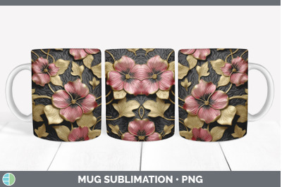 3D Gold Petunia Flowers Mug Wrap | Sublimation Coffee Cup Design