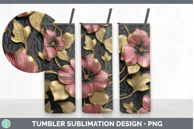 3D Gold Petunia Flowers Tumbler | Sublimation 20 oz Skinny Tumbler Des