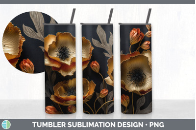 3D Gold Poppy Flowers Tumbler | Sublimation 20 oz Skinny Tumbler Desig