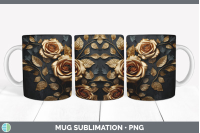 3D Gold Rose Flowers Mug Wrap | Sublimation Coffee Cup Design