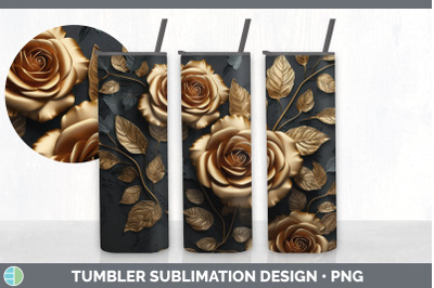 3D Gold Rose Flowers Tumbler | Sublimation 20 oz Skinny Tumbler Design