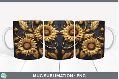 3D Gold Sunflower Flowers Mug Wrap | Sublimation Coffee Cup Design