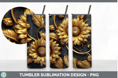 3D Gold Sunflower Flowers Tumbler | Sublimation 20 oz Skinny Tumbler D