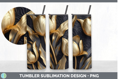 3D Gold Tulip Flowers Tumbler | Sublimation 20 oz Skinny Tumbler Desig