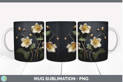 3D Black and Gold Abutilon Flowers Mug Wrap | Sublimation Coffee Cup D