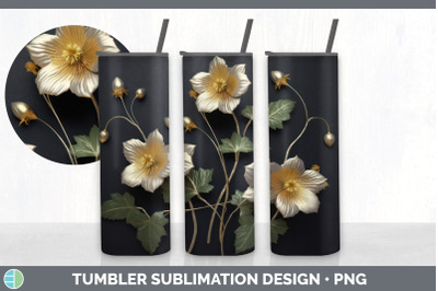 3D Black and Gold Abutilon Flowers Tumbler | Sublimation 20 oz Skinny