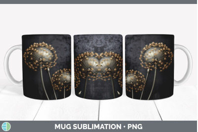 3D Black and Gold Allium Flowers Mug Wrap | Sublimation Coffee Cup Des