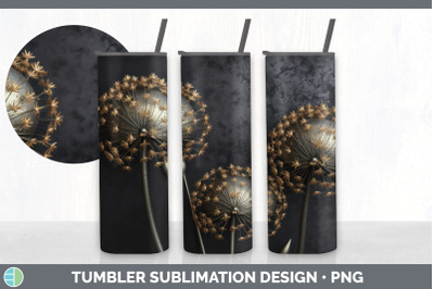 3D Black and Gold Allium Flowers Tumbler | Sublimation 20 oz Skinny Tu