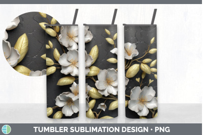 3D Black and Gold Apple Blossom Flowers Tumbler | Sublimation 20 oz Sk