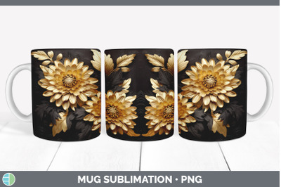 3D Black and Gold Aster Flowers Mug Wrap | Sublimation Coffee Cup Desi