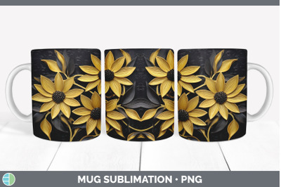 3D Black-eyed Susan Flowers Mug Wrap | Sublimation Coffee Cup Design