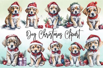 Watercolor Christmas Dog Clipart Bundle