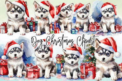 Watercolor Christmas Dog Clipart Bundle