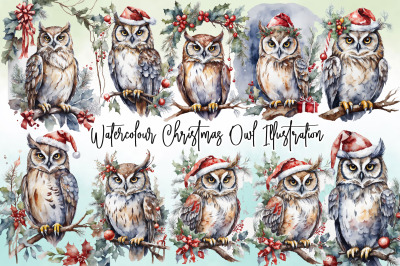 Watercolour Christmas Owl Illustration