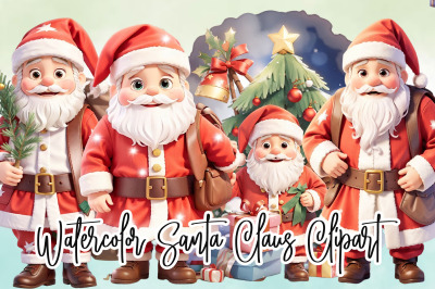 Watercolor Santa Claus Clipart