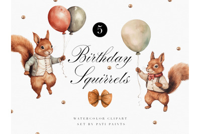 Birthday Cute Squirrels Clipart Set Nursery Decor