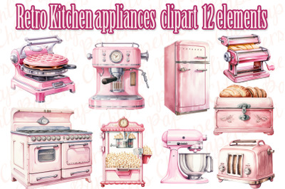 Retro Kitchen Appliance Clipart,Retro Pink Clipart,Household Objects