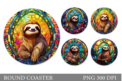 Stained Glass Sloth Coaster. Sloth Round Coaster Sublimation