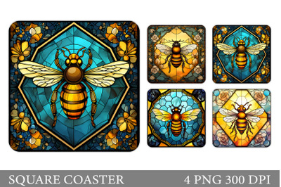 Bee Square Coaster Design. Stained Glass Bee Coaster